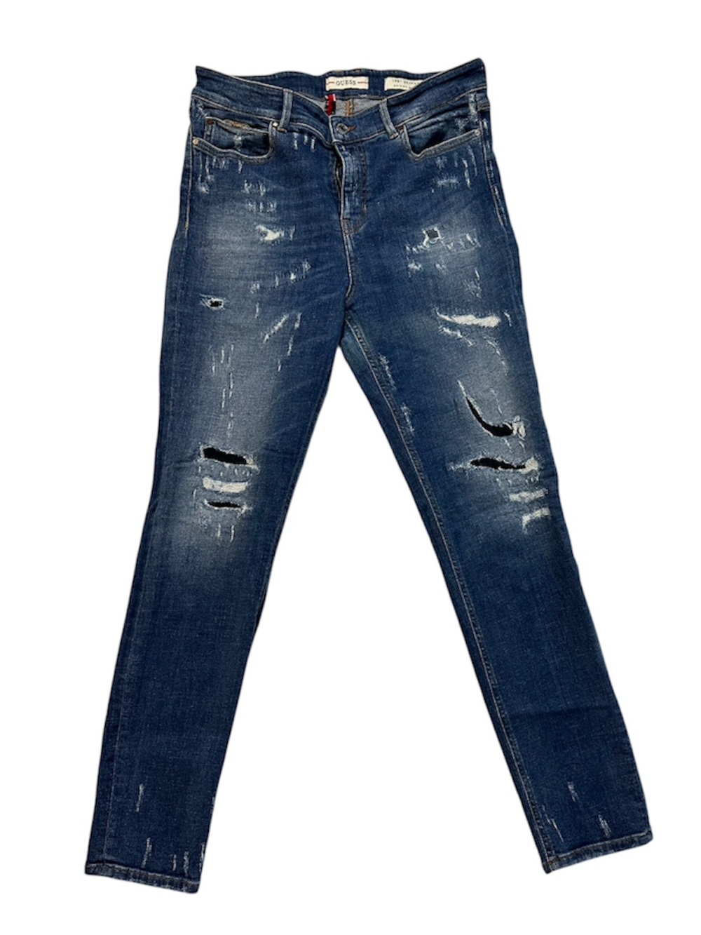 Guess 1981 Skinny High Rise Distressed Dark Blue Jeans